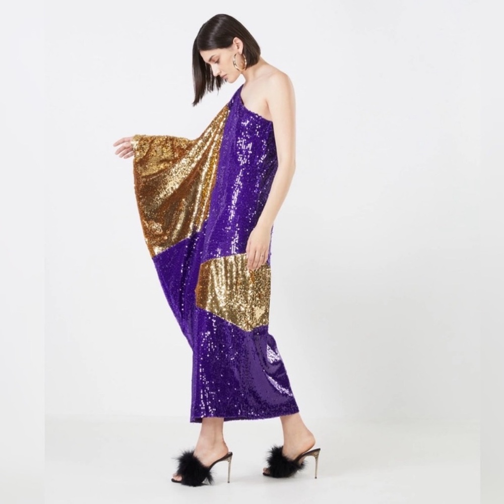 BCBGMAXAZRIA Marcello One Shoulder Sequin Evening Dress Soze M Medium New Years - Picture 5 of 7